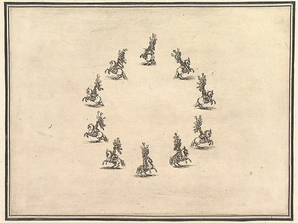 Stefano della Bella :Six riders forming a circle from 'La ga-16x12"(A3) Poster
