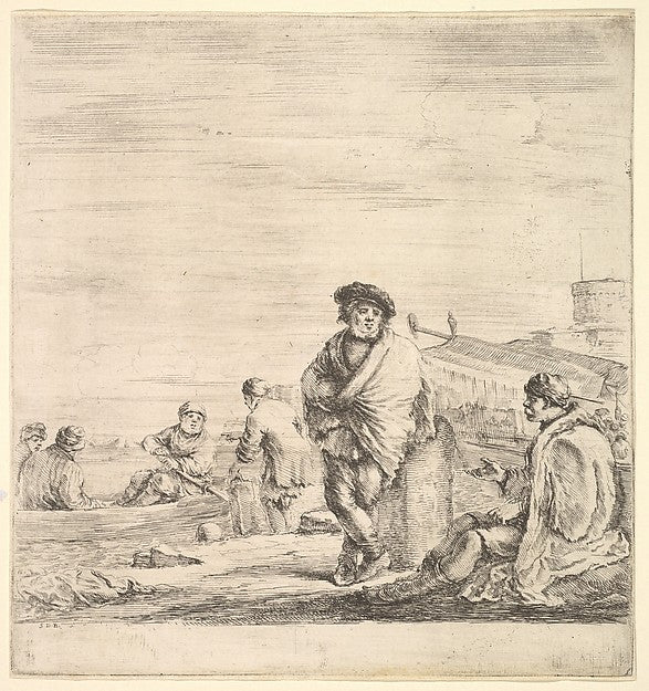 Stefano della Bella :Standing sailor in center talking to a -16x12"(A3) Poster