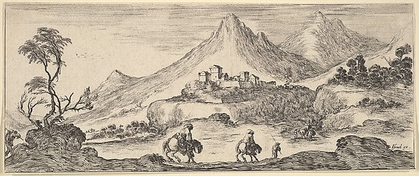 Stefano della Bella :Two horseman descend a hill in center f-16x12"(A3) Poster
