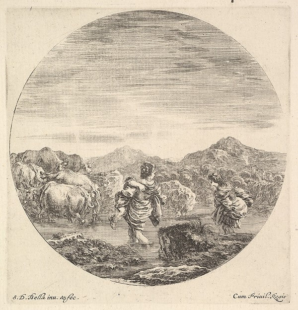 Stefano della Bella :A woman carrying a child in center seen-16x12"(A3) Poster