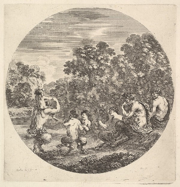 Stefano della Bella :Two satyrs and a faun seated to right w-16x12"(A3) Poster
