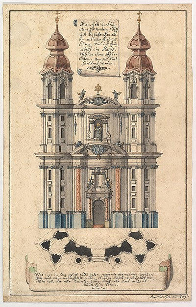 Joseph Kirnberger:Baroque Church Façade with Obliquely Place-16x12"(A3) Poster