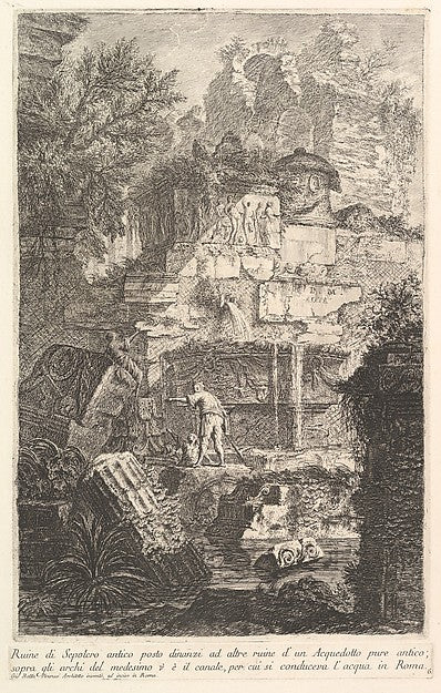 Ruins of an ancient tomb in front of ruins of an ancient aqued,  Poster Print Wall Art