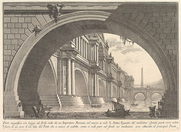 Magnificent bridge with loggias  and arches erected by a Roman,  Poster Print Wall Art