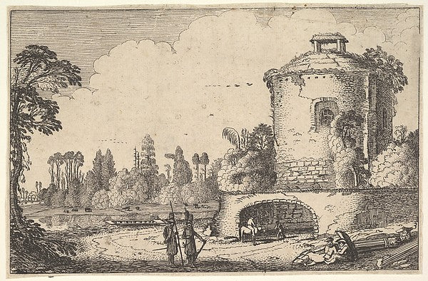 Landscape with a Round Tower c1616-Jan van de Velde II ,  Poster Print Wall Art