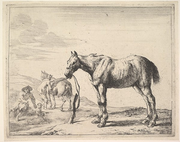 Horse Bound to a Post  turned left-Dirck Stoop ,  Poster Print Wall Art