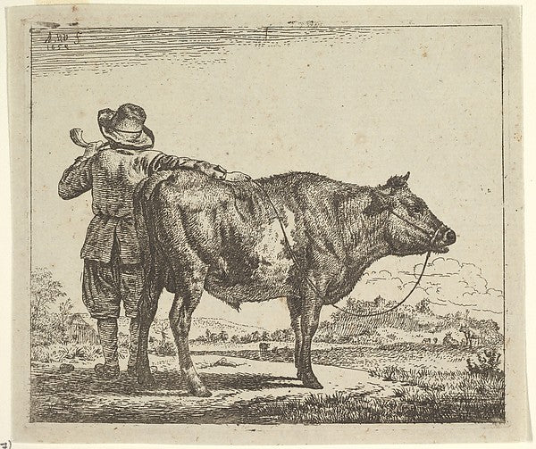 Young Herdsman with a Bull  from Different Animals 1659-Adriae,16x12"(A3)Poster