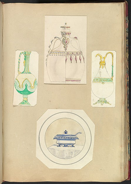 Designs for Two Ewers  a Carafe   and a Covered Tureen 1845–55,16x12