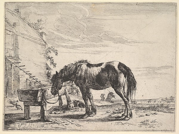 Horse Bound to a Feeding Trough-Dirck Stoop ,  Poster Print Wall Art