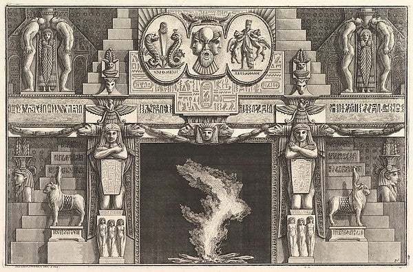 Chimneypiece in the Egyptian style -  Groups of three female nud,  Poster Print Wall Art