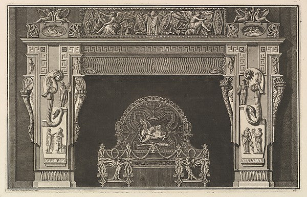 Chimneypiece: Frieze of trophies and winged Victories on the l,16x12