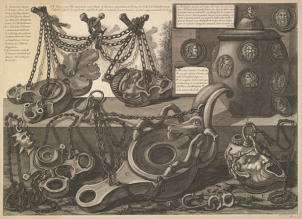 Various Lamps and a vase encusted with cameos  from Vasi  cand, Poster Print
