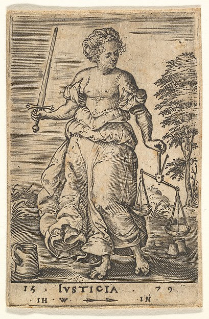 Justice  an allegorical figure holding a balance in her left h,  Poster Print Wall Art