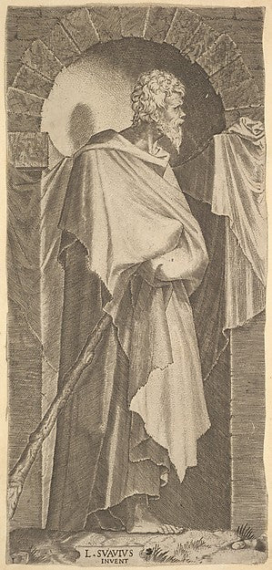 St. James Minor in an arcuated niche  holding a walking stick ,  Poster Print Wall Art