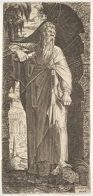 St. Paul standing under an overgrown arch  his left foot poise,  Poster Print Wall Art