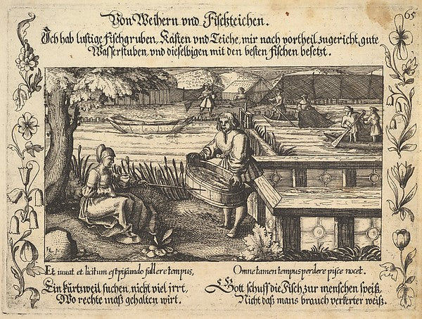 Von Weihern und Fischteichen  illustration from Petrarch  Glüc,  Poster Print Wall Art