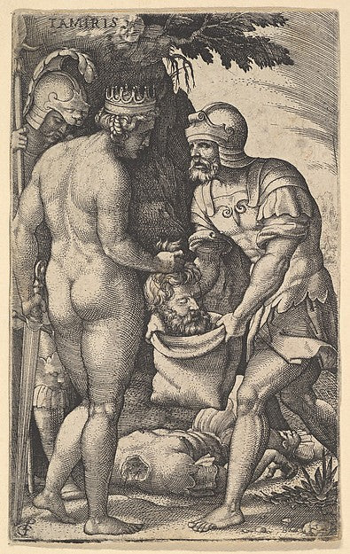 Tomyris  shown nude from behind  placing the head of Cyrus int,  Poster Print Wall Art
