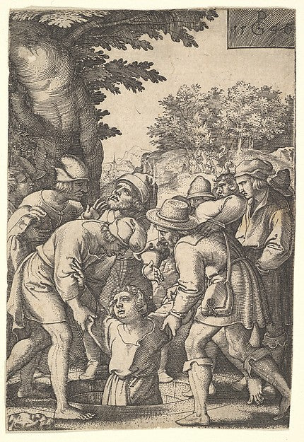 Joseph lowered into a well by his brothers  from the series 'T,  Poster Print Wall Art