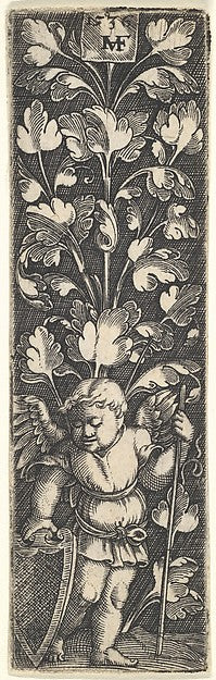 Ornament with a Genius Holding a Shield 1536-Master MVHF, 1500,  Poster Print Wall Art