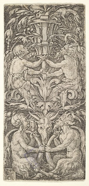 Ornament with Two Couples of Satyrs 1549-Heinrich Aldegrever ,  Poster Print Wall Art