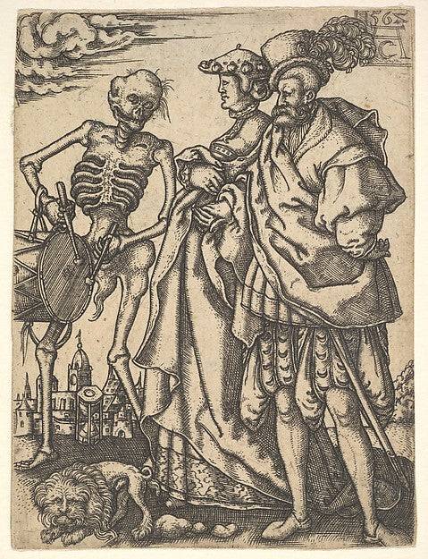 Couple and Death with a Drum  from The Dance of Death-Allaert ,  Poster Print Wall Art