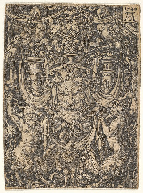 Ornamental Design with a Mask and an Eagle between Two Fauns b,  Poster Print Wall Art