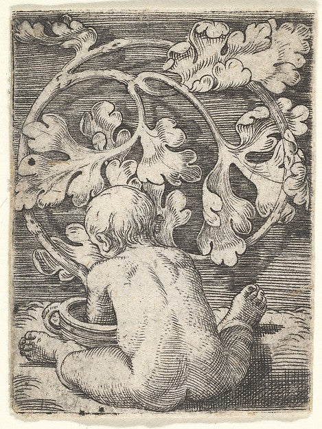Naked Child Seen from Back Seated in Front of a Vessel mid-17t,  Poster Print