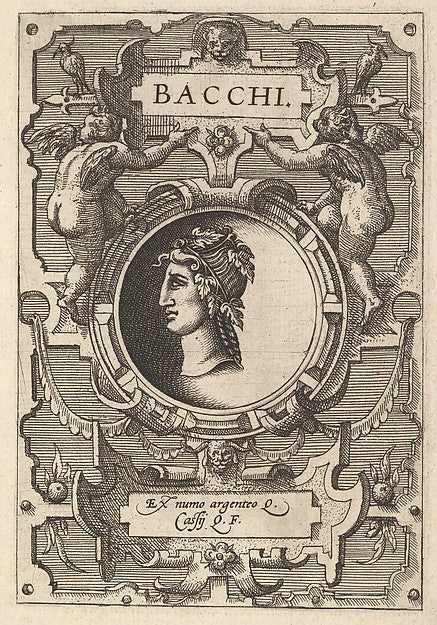 Bust of Bacchus surrounded by strapwork  from the series' Deor,  Poster Print Wall Art