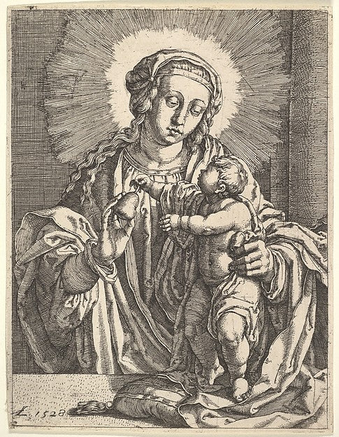 Virgin and Child-Simon Wynhoutsz Frisius, Style of Lucas van L,16x12"(A3)Poster