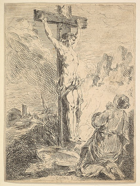 Mary Magdalene Praying at the Foot of the Cross-Michel Françoi,  Poster Print