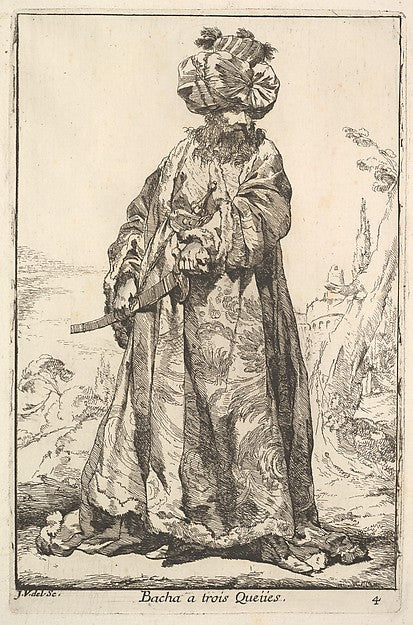 Pasha grasping a sword at his hip with both hands  from the se,  Poster Print Wall Art