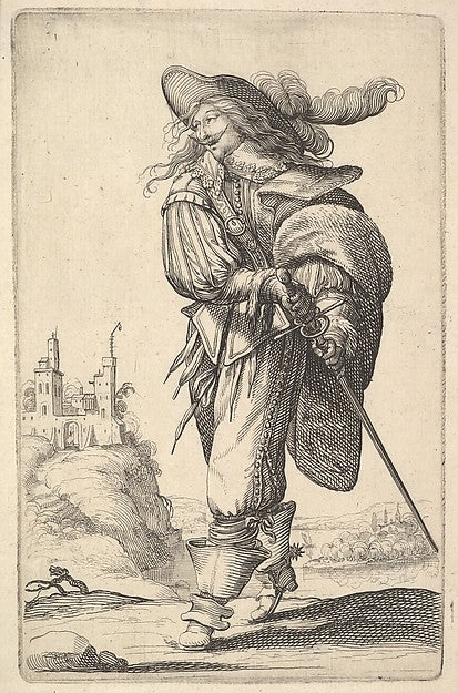 A gentleman  walking towards the left and drawing his sword fr,16x12"(A3)Poster