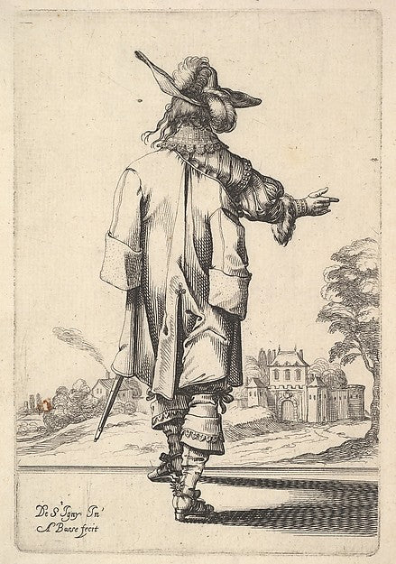 A gentleman  seen from behind  with his right arm outstretched,16x12"(A3)Poster