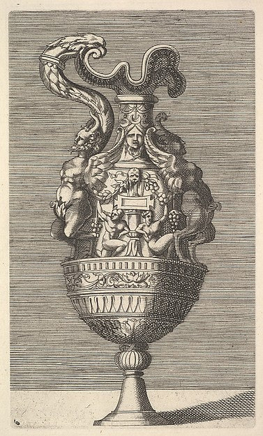 Vase with Two Winged Satyrs 17th cent-Originally by René Boyvi,  Poster Print Wall Art