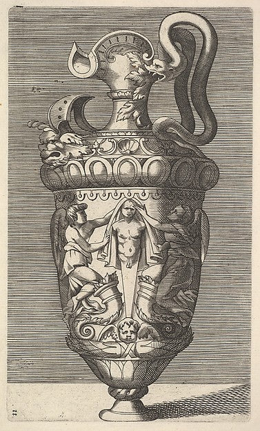 Vase with Two Winged Figures Draping a Term 17th cent-Original,  Poster Print Wall Art