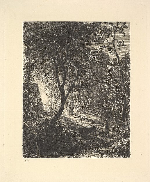 The Herdsman's Cottage  or Sunset 1880-Samuel Palmer ,  Poster Print Wall Art