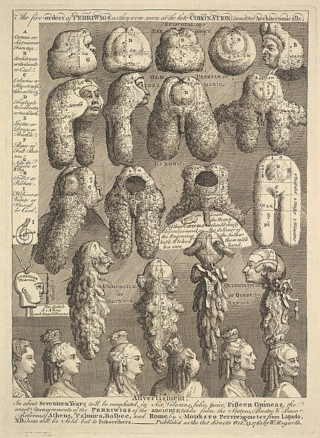 The Five Orders of Periwigs 1761-William Hogarth ,16x12