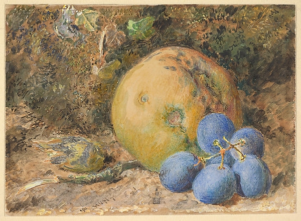 William Henry Hunt:An Apple Grapes and a Hazelnut on a Mossy-16x12"(A3) Poster