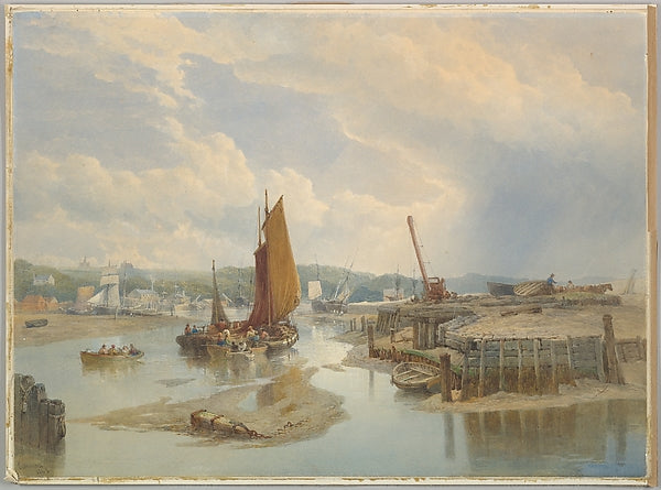Edward Duncan:A Town on an Estuary at Low Tide 1868-16x12"(A3) Poster