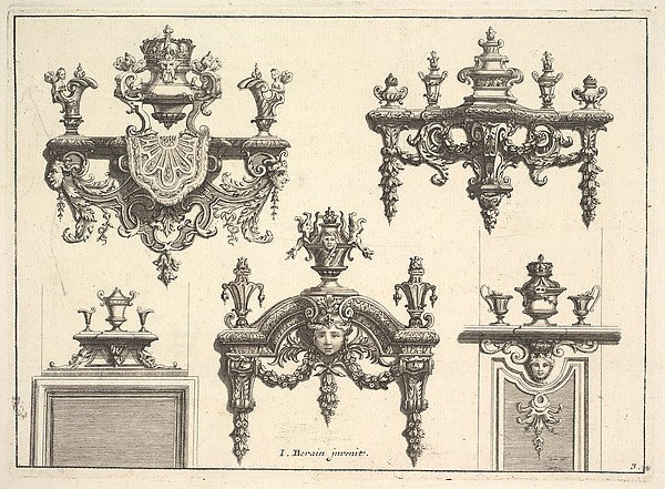 Designs for Brackets with Silverwork late 17th cent-Jean Berai,  Poster Print Wall Art