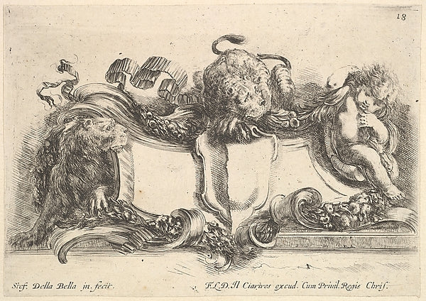 Stefano della Bella :Plate 18: a cartouche containing an emp-16x12"(A3) Poster