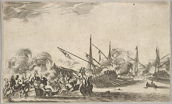 Stefano della Bella :Combat between several rowboats and shi-16x12"(A3) Poster