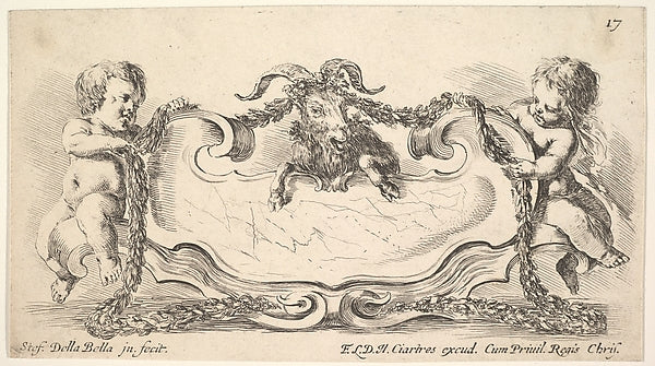 Stefano della Bella :Plate 17: a cartouche with a marble cen-16x12"(A3) Poster