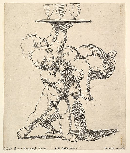 Stefano della Bella , After Guido Reni :Three children carry-16x12"(A3) Poster