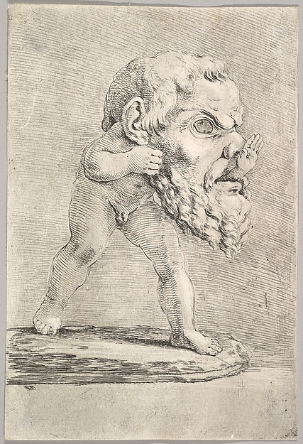 Stefano della Bella :A child wearing a large mask and insert-16x12"(A3) Poster