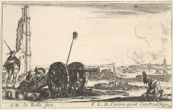 Stefano della Bella :Plate 2: A cannon to the left a town in-16x12"(A3) Poster