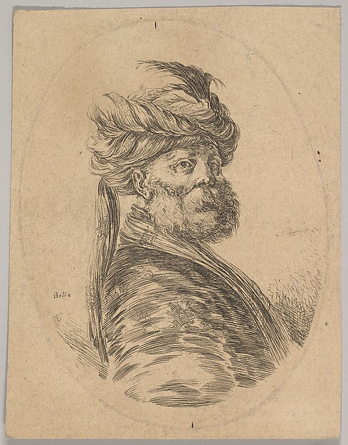 Stefano della Bella :A Turkish man with a beard and turban w-16x12"(A3) Poster