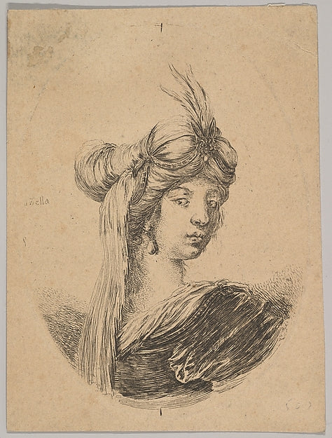 Stefano della Bella :A woman wearing an ornate turban with a-16x12"(A3) Poster