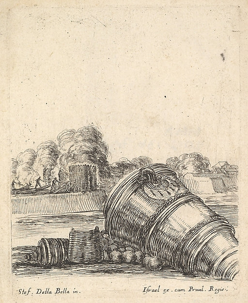 Stefano della Bella :A mortar without a carriage lying on th-16x12"(A3) Poster