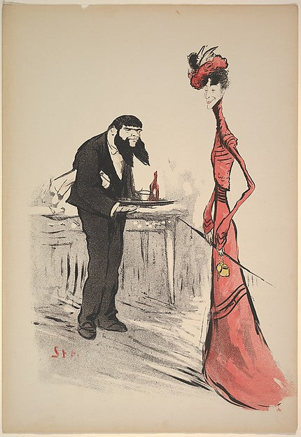 Georges Goursat [Sem]:A Woman in Red and a Waiter with a For-16x12"(A3) Poster